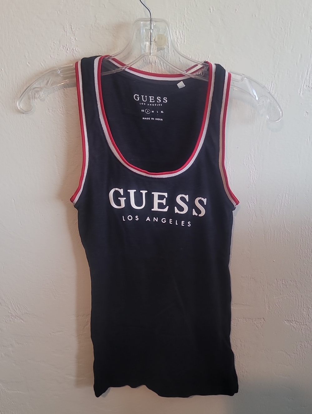 GUESS Tank Top Blsck With Red & White Accents